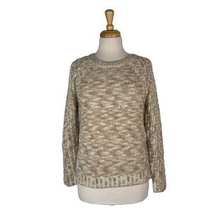 Talbots Womens Knit Sweater Beige White Scoop‎ Neck Small